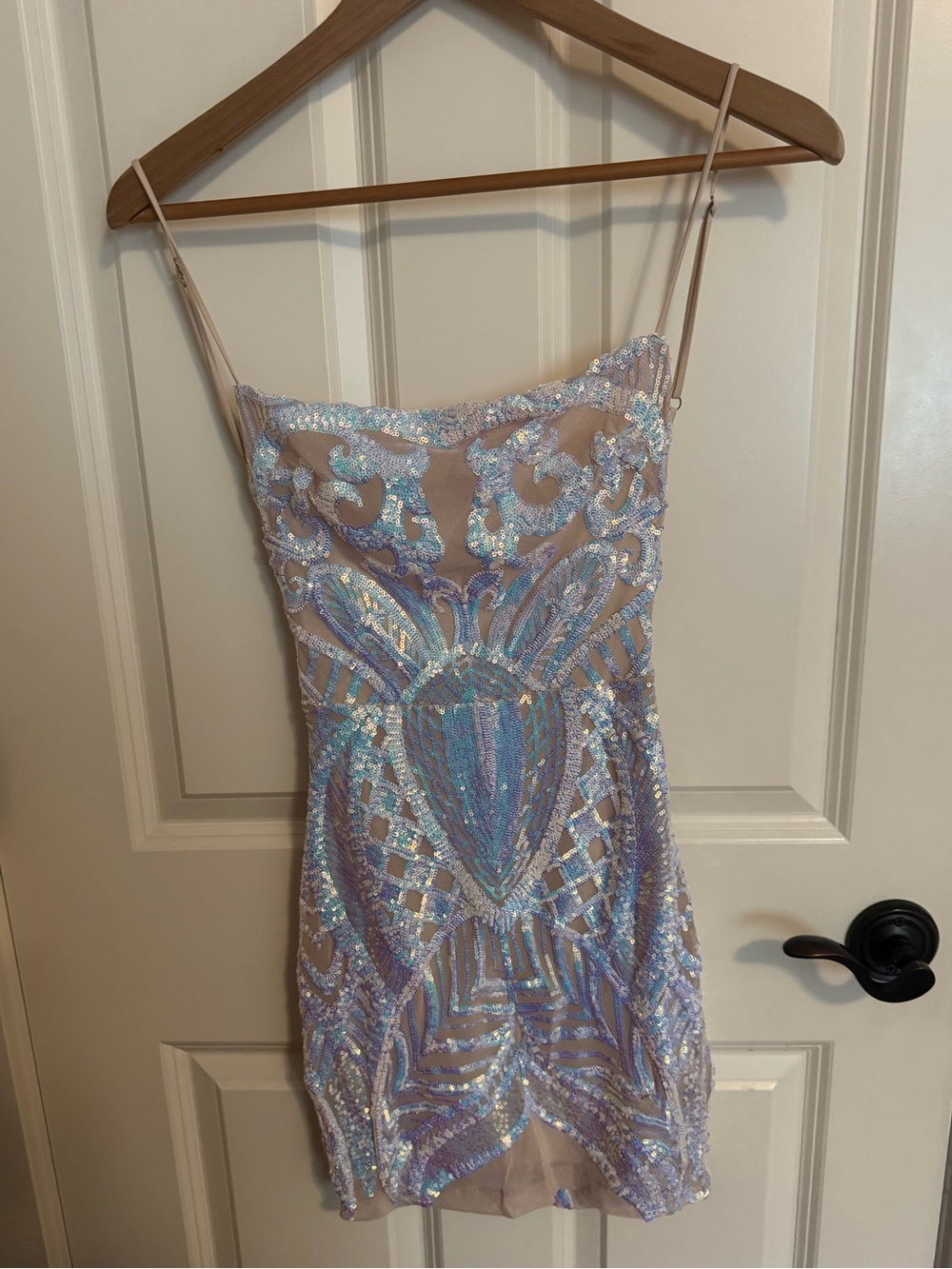 Lucy in the Sky Iridescent Lavender & Nude Sequin Mini Dress